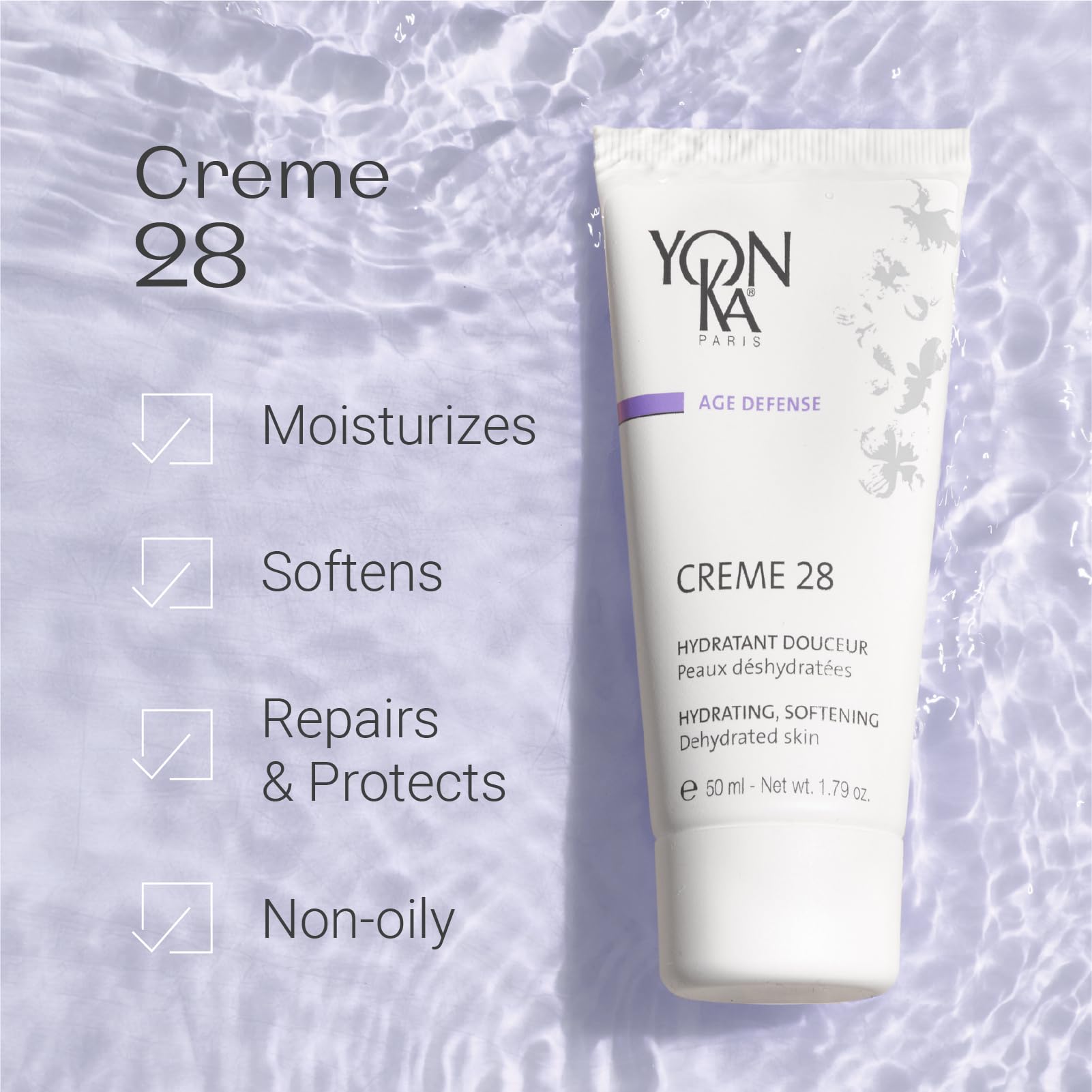 Close-up of Yonka Age Defense Creme 28 texture showing smooth, nourishing cream.