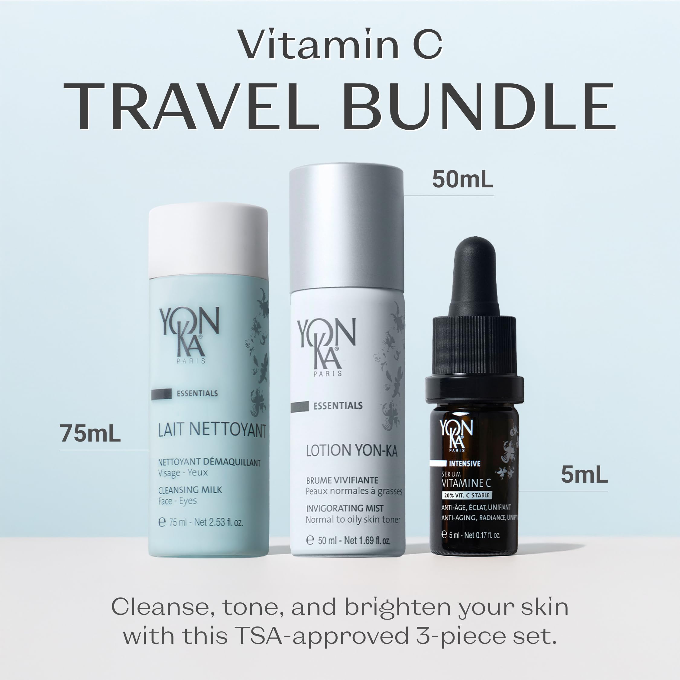 Yonka Lotion Toner travel bottle hydrates and soothes skin for daily prep.