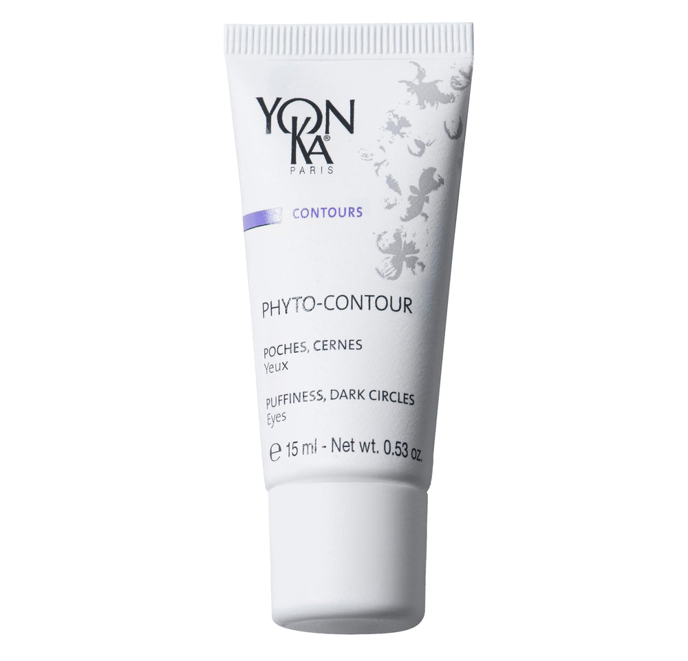 Yonka Phyto-Contour eye cream tube closeup showing luxurious texture for refreshed eyes