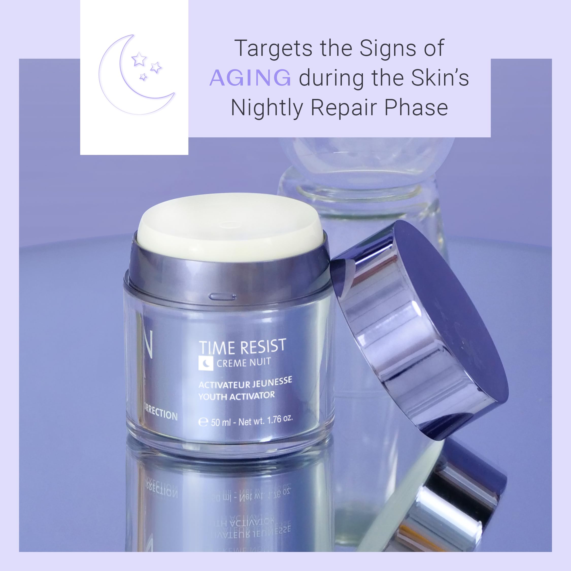 Yonka Time Resist Nuit cream texture close-up shows velvety night formula.