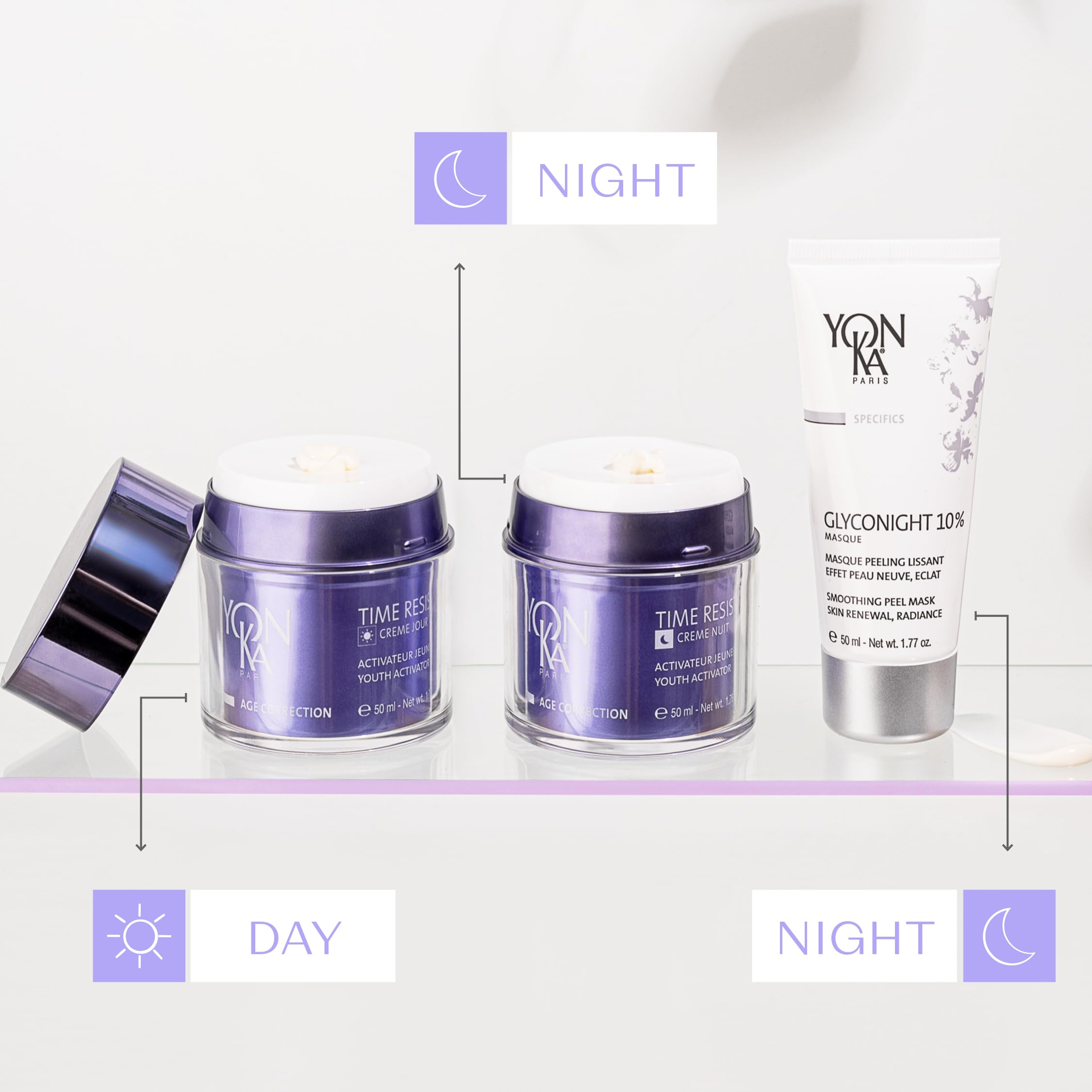 Yonka Time Resist Nuit shea butter feature indicates rich moisture.