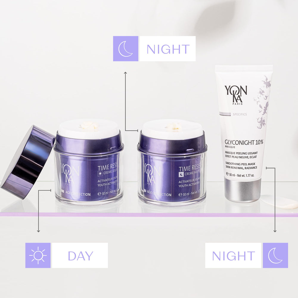 Yonka Time Resist Nuit shea butter feature indicates rich moisture.