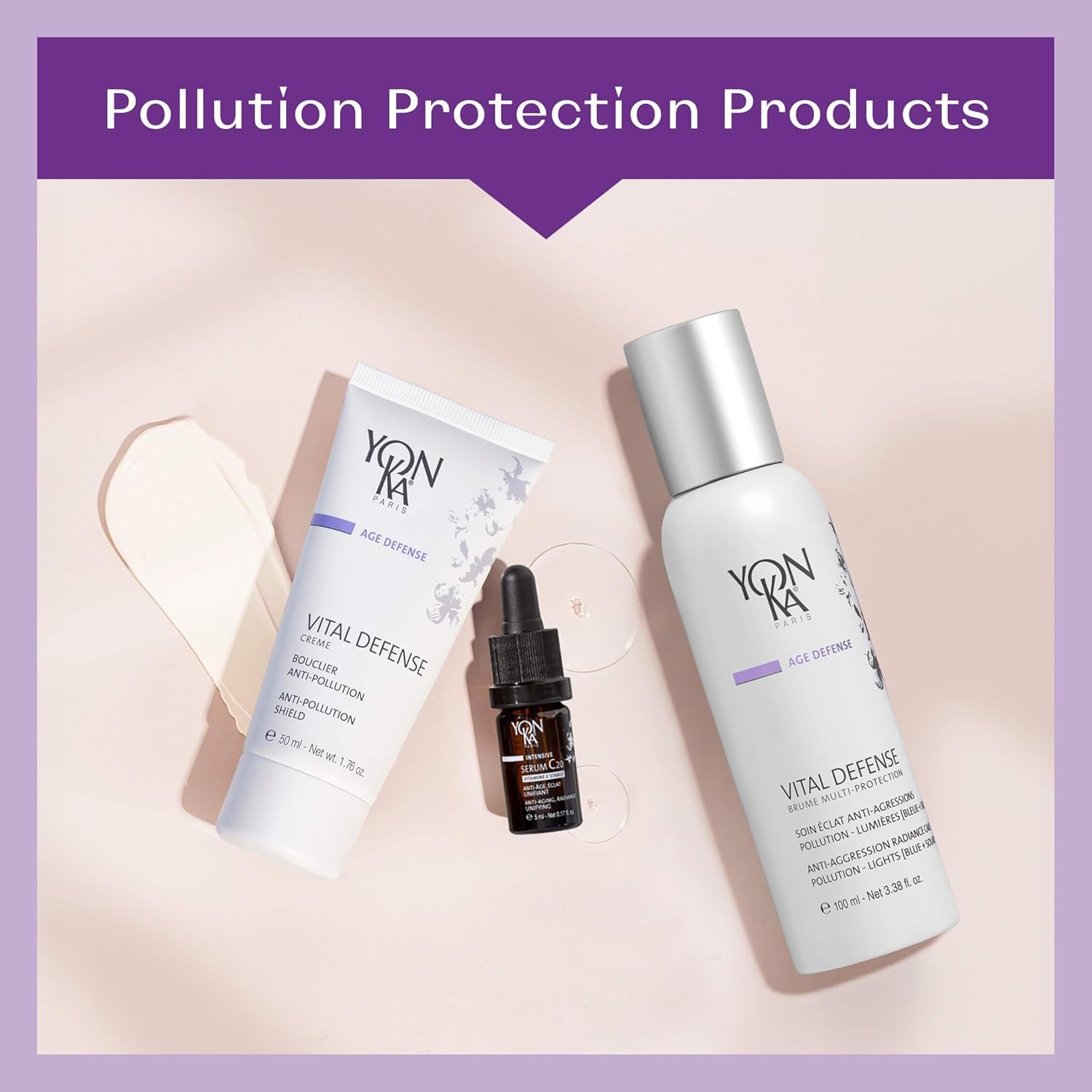 Yon-Ka Paris Age Defense vitamins E and C benefit highlighted for skin nourishment.