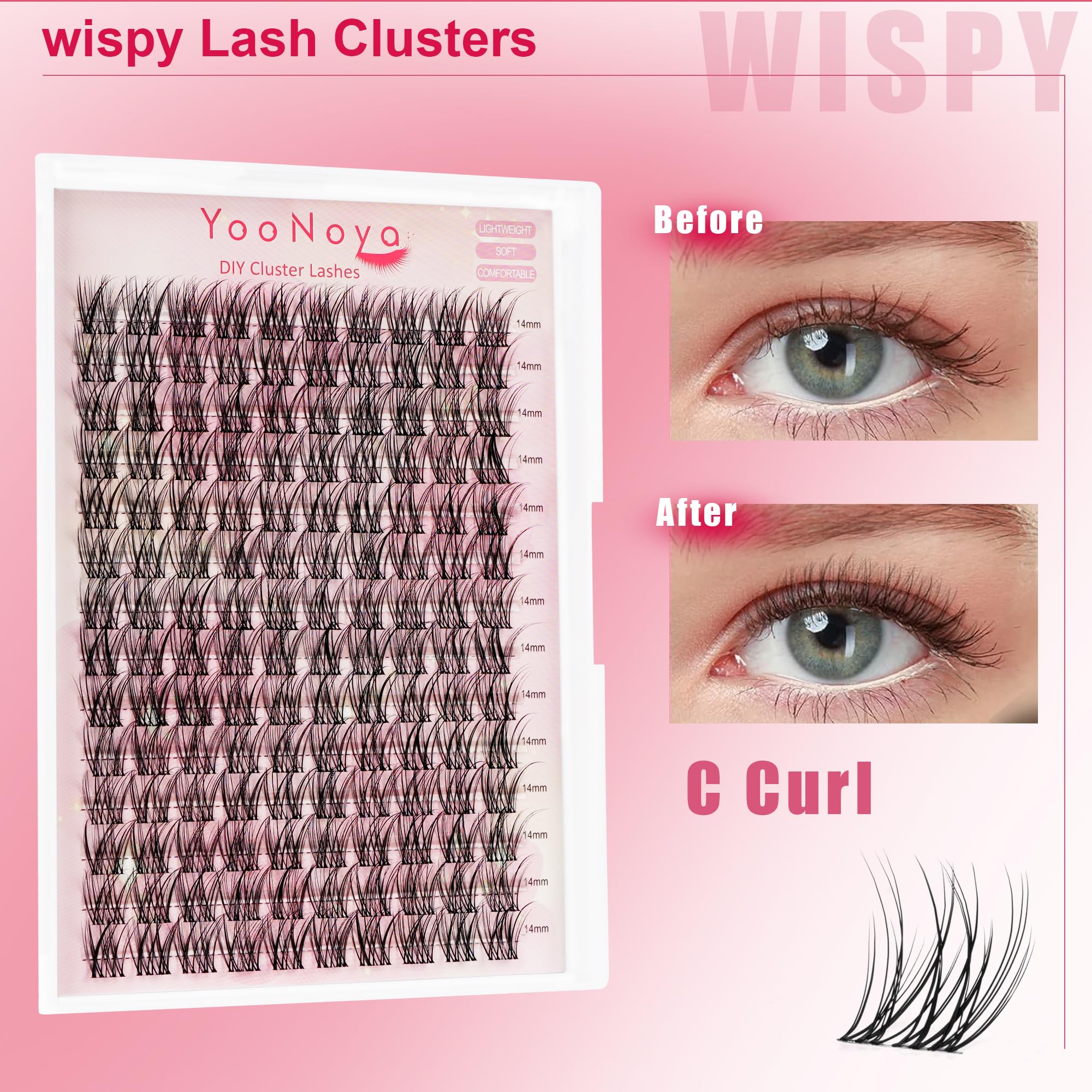 Yoonoya clear band lash clusters blend subtly for a soft enhancement.