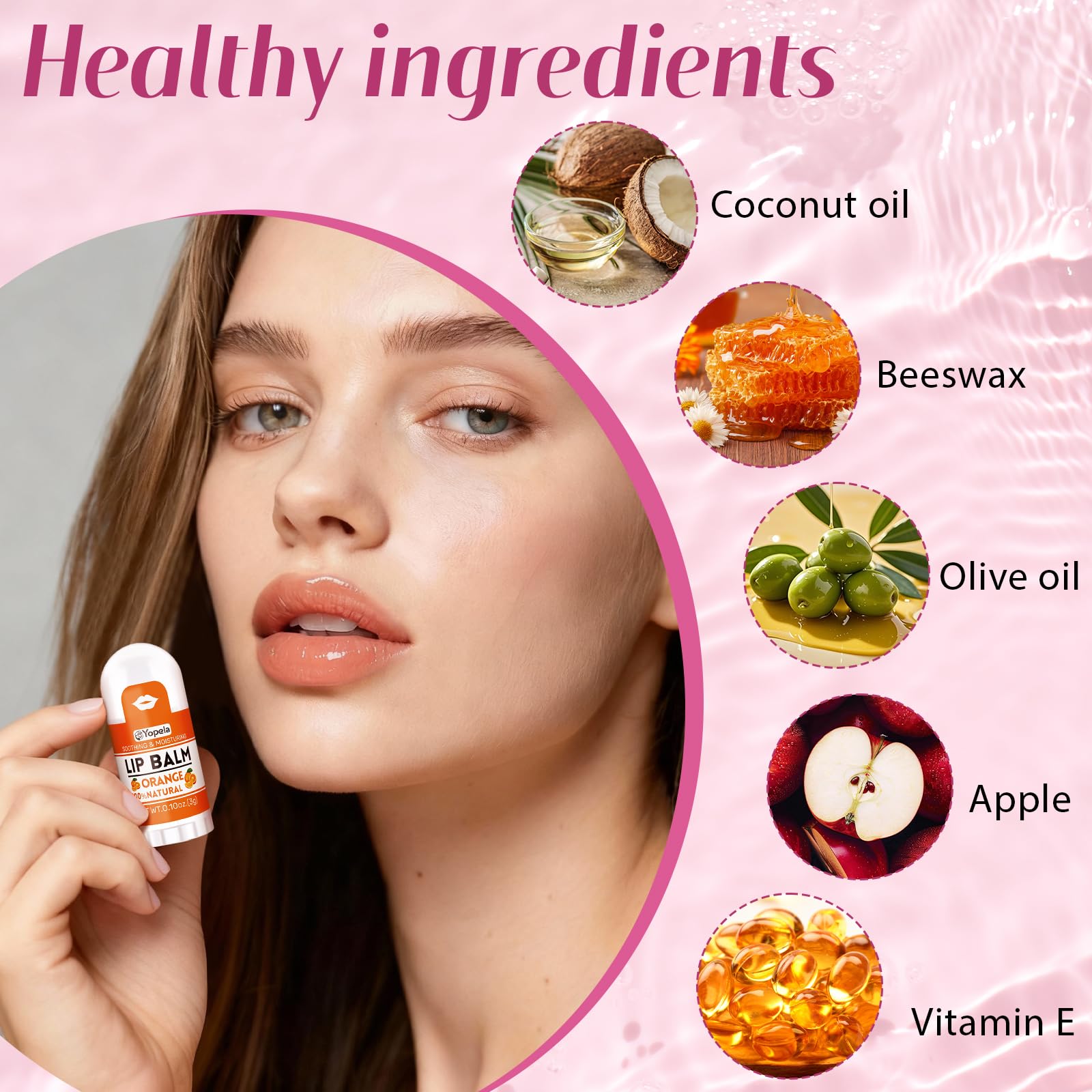 Vitamin E and coconut oil formula in Yopela balms for nourished lips