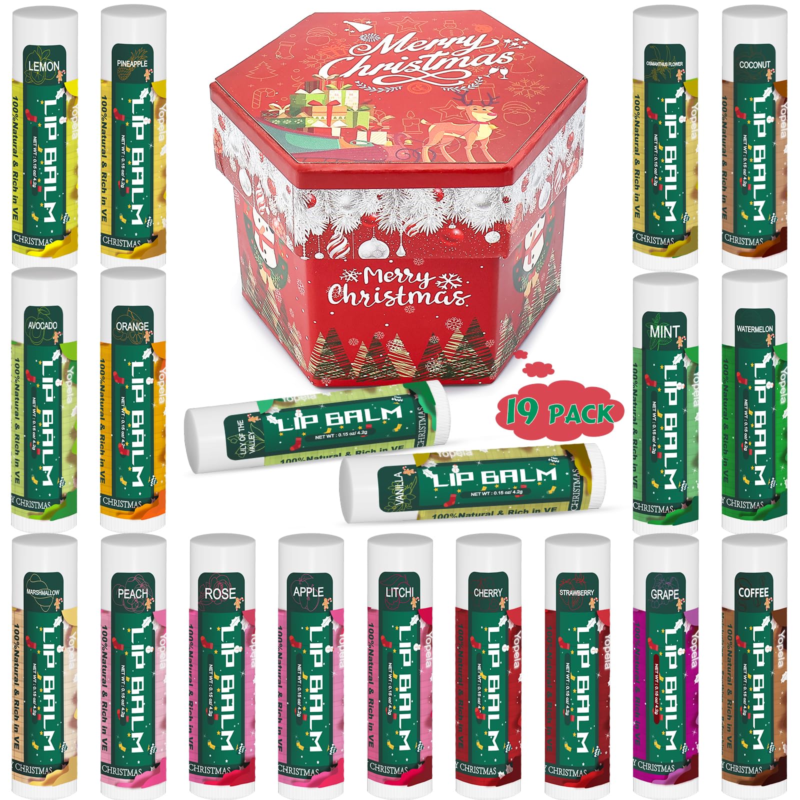 Yopela Christmas packaging lip balm with festive design, ideal for gifting.