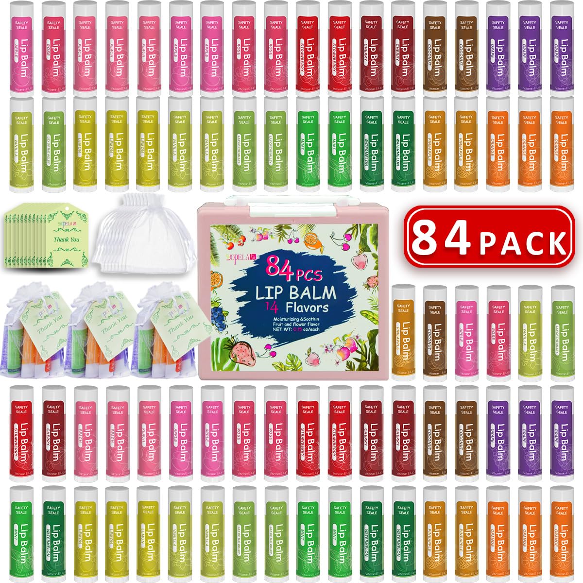 Yopela lip balm collection showing 14 flavors for daily moisture