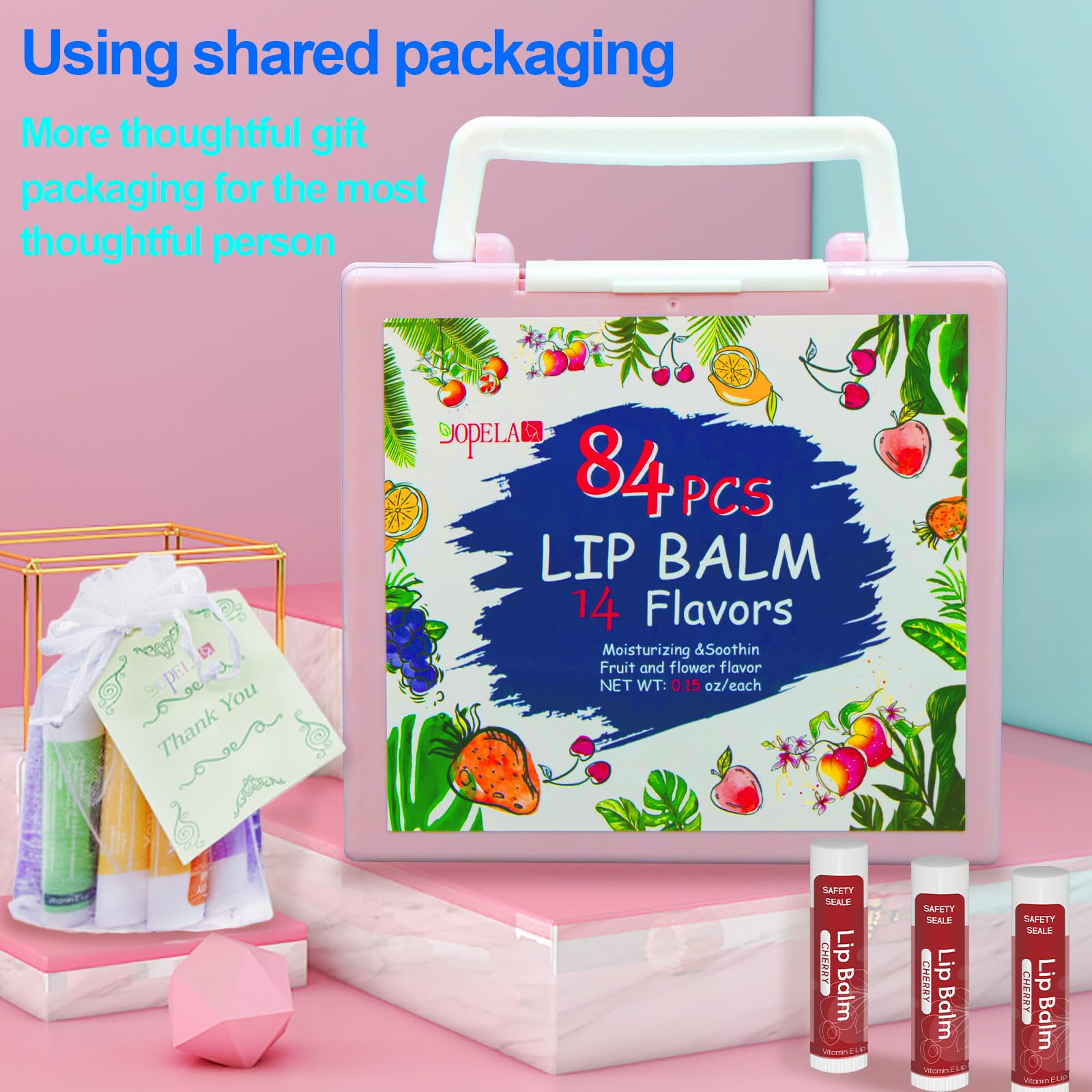 Yopela lip balm tubes arranged as a gifting pack