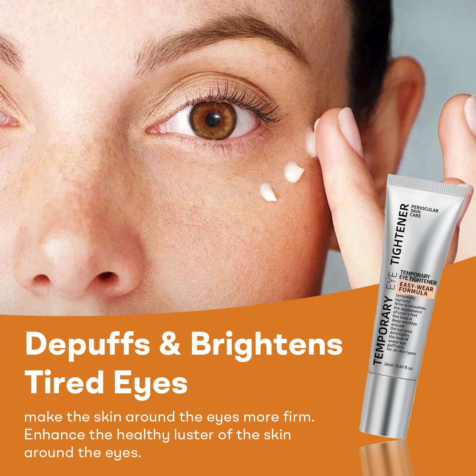 YoPoll Instant Eye Lift Cream applied under makeup for a smooth finish.