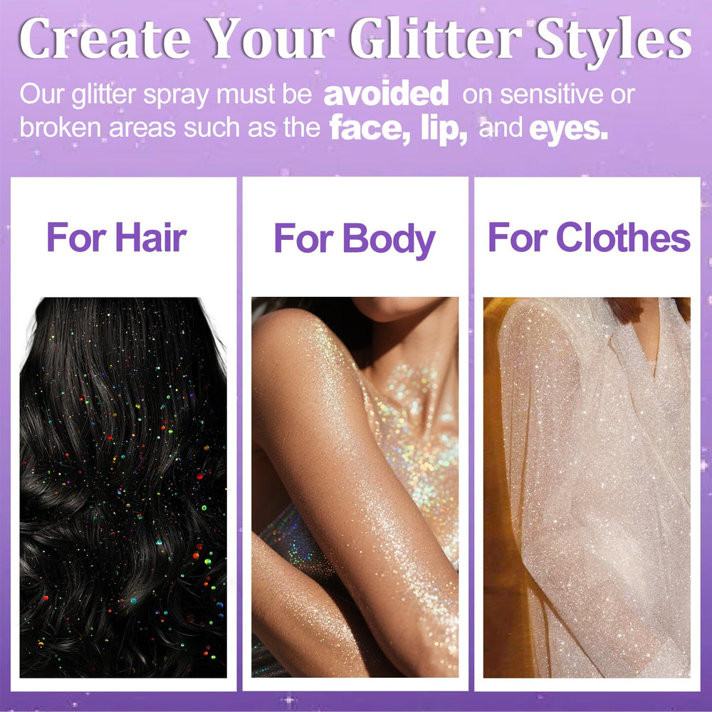 Yosca glitter spray ideal for festival outfits and party looks.