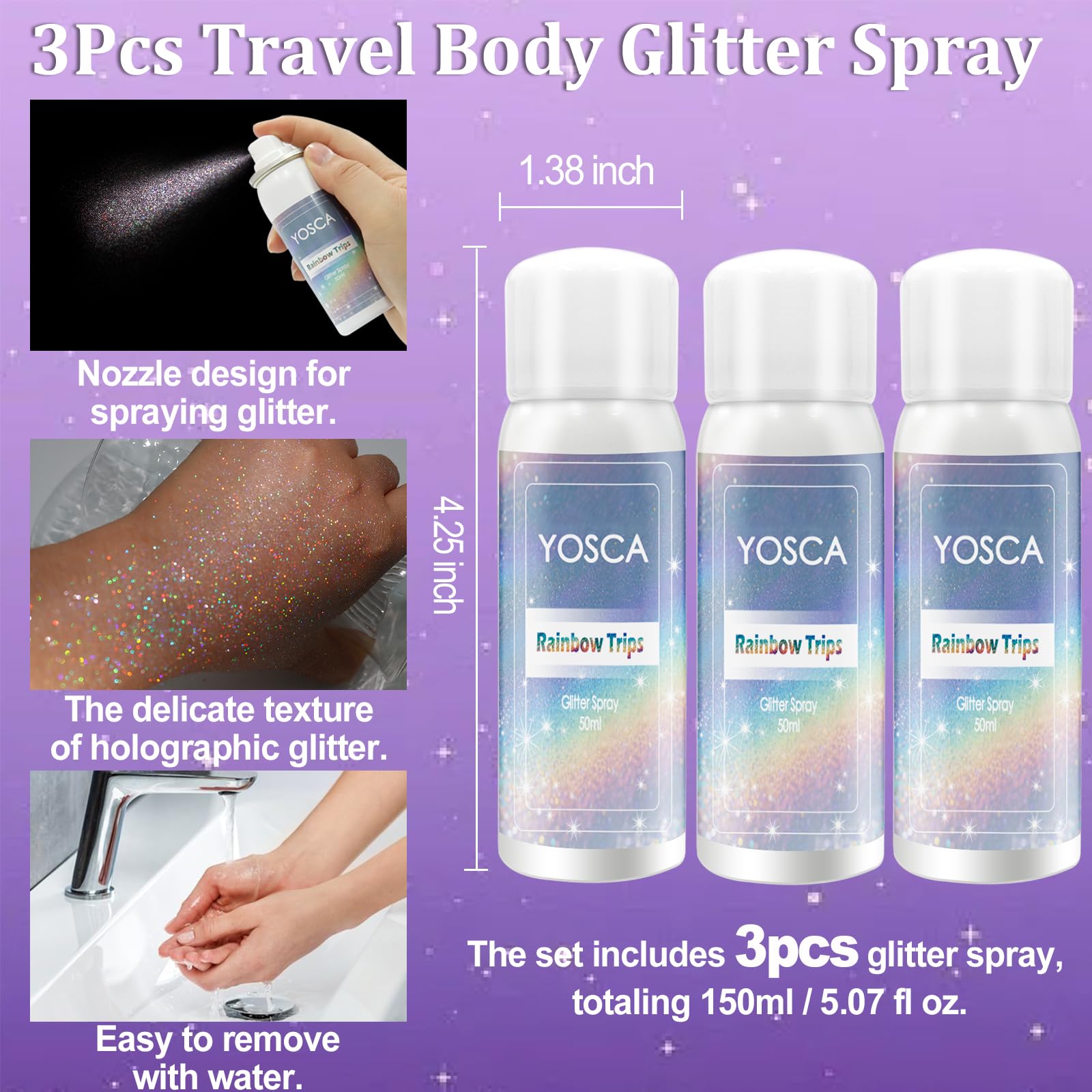 Yosca holographic particles closeup showing fine texture and subtle color blend.