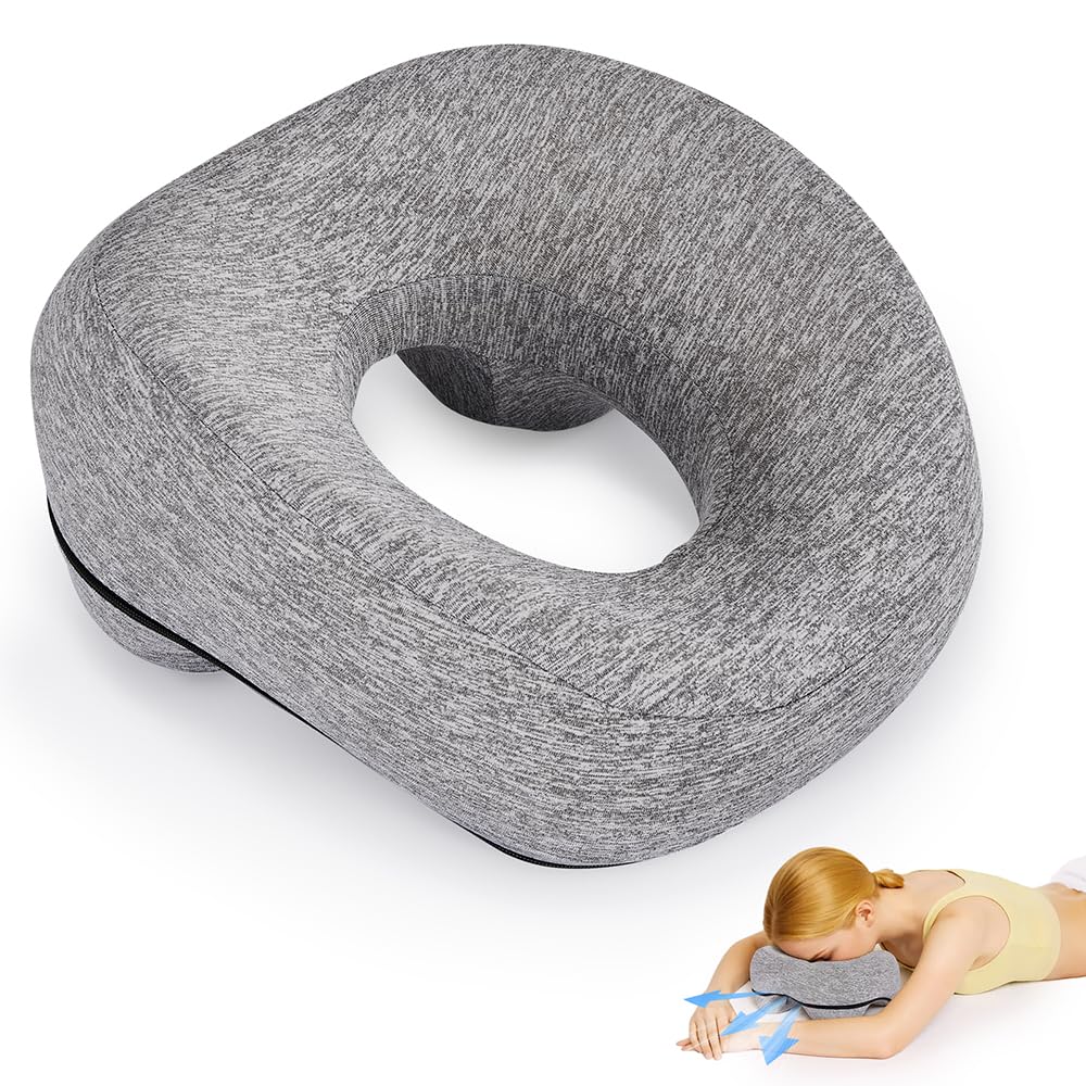 Yoshiko face-down pillow with breathable hole supports recovery comfort.