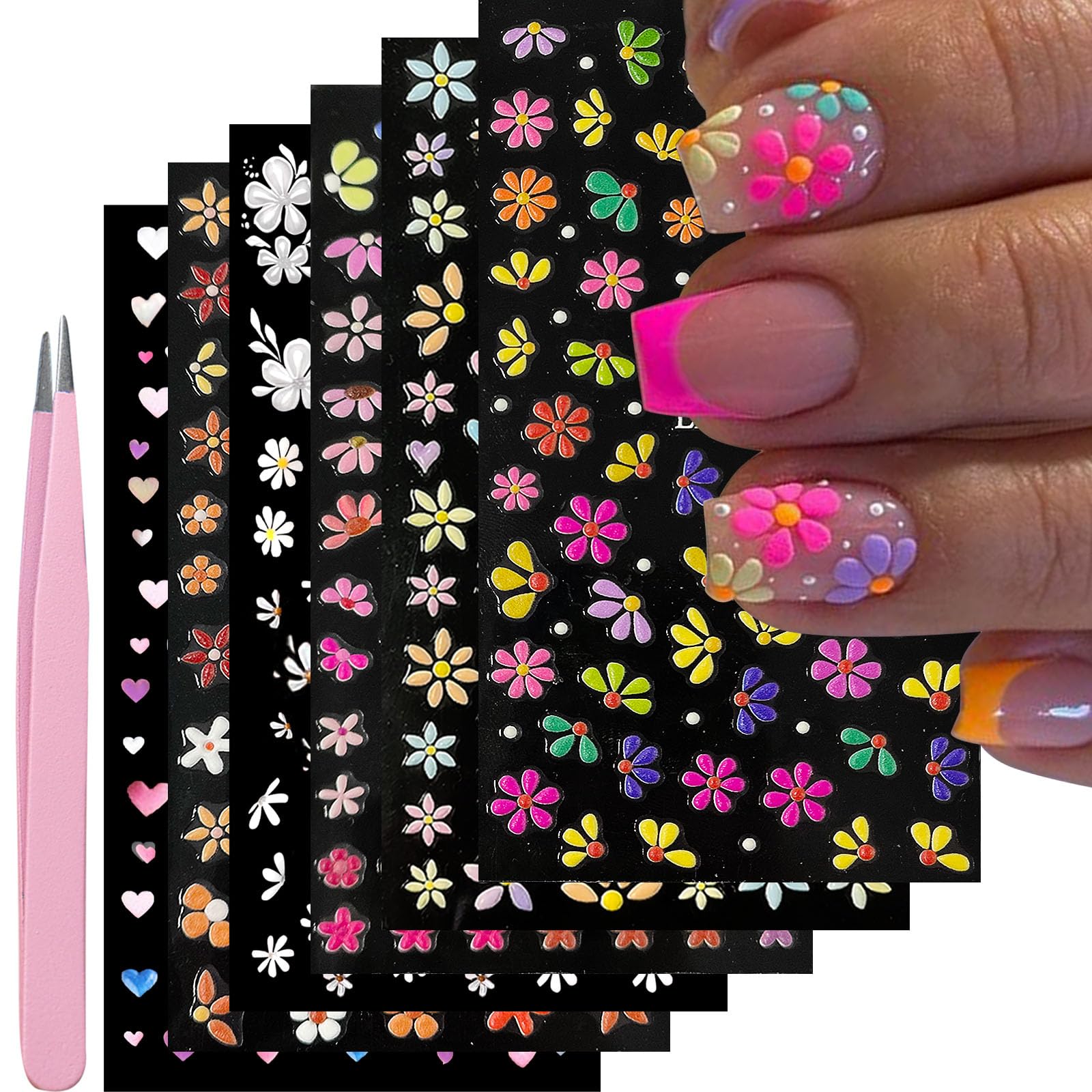 YOSOMMK flower nail stickers six sheets for vibrant at-home manicures.