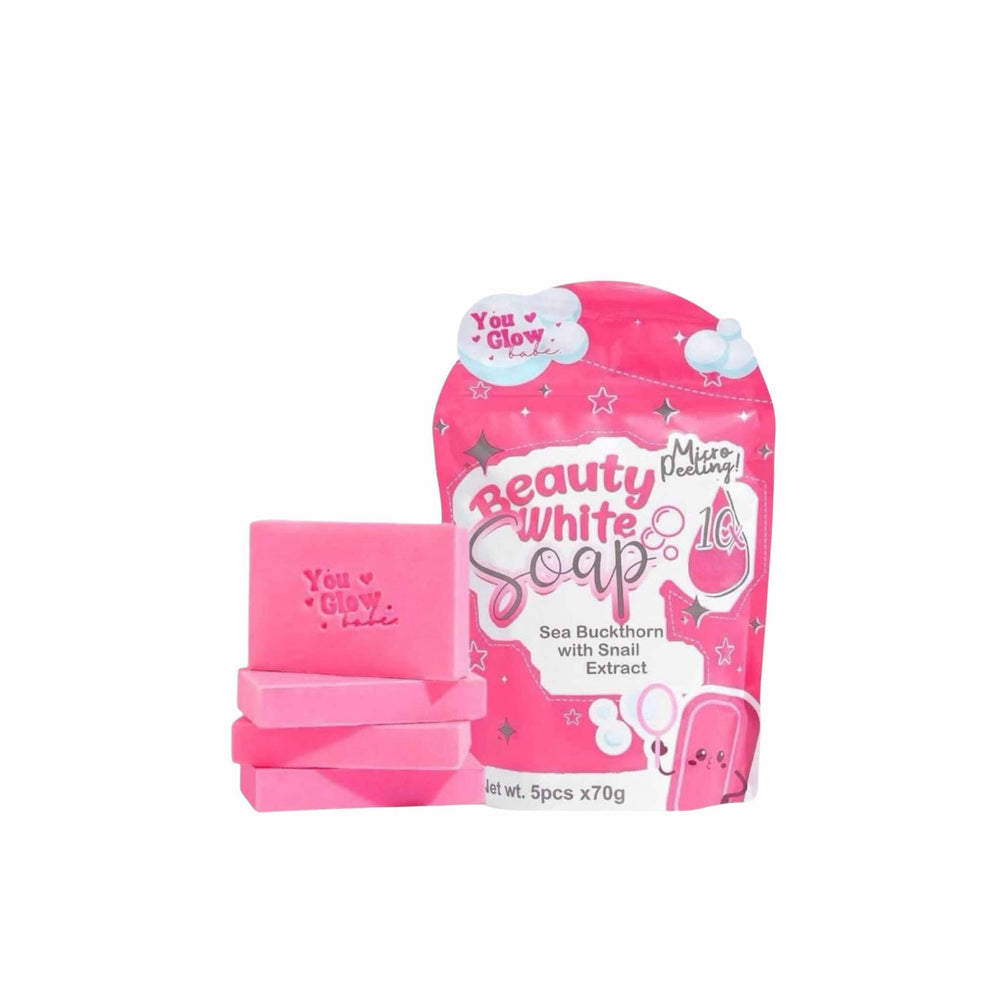 You Glow Babe Beauty White Soap bar close-up on packaging for radiant skin