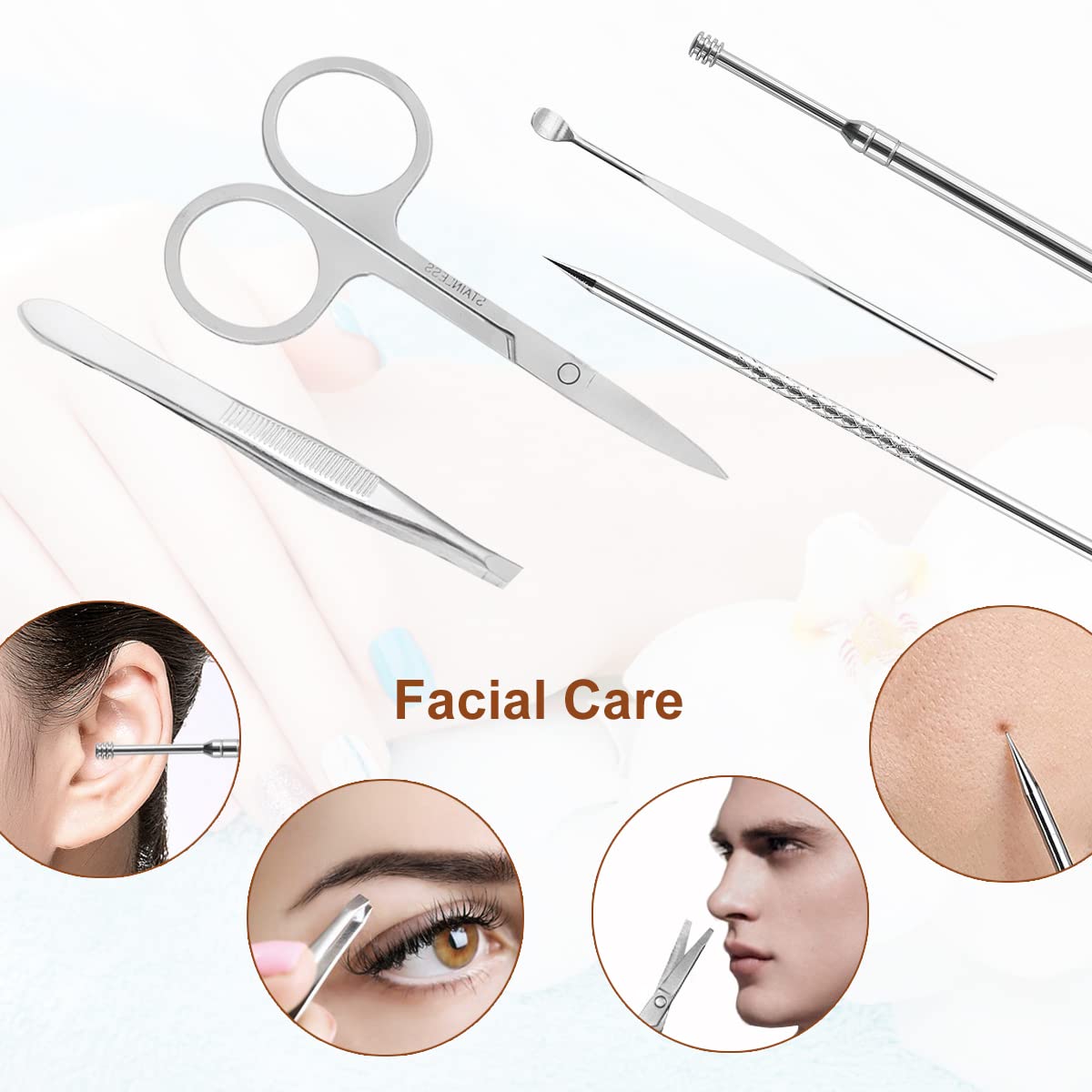 Yougai manicure tools laid out for hands and facial grooming
