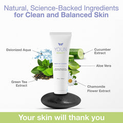 YOUN Beauty Green Tea Cleanser bottle showcases Aloe Vera hydration