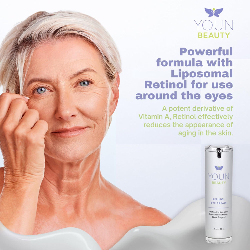 YOUN Beauty Retinol Eye Cream packaging box on display for clean skincare.