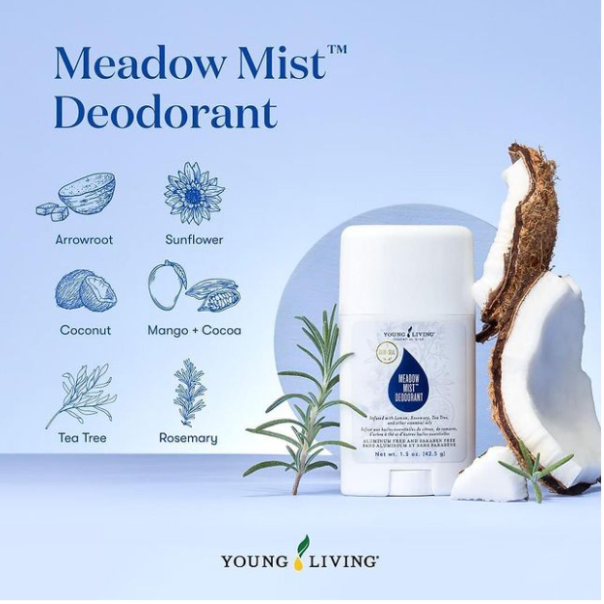 Young Living AromaGuard Meadow Mist deodorant ingredients with essential oils for fragrance