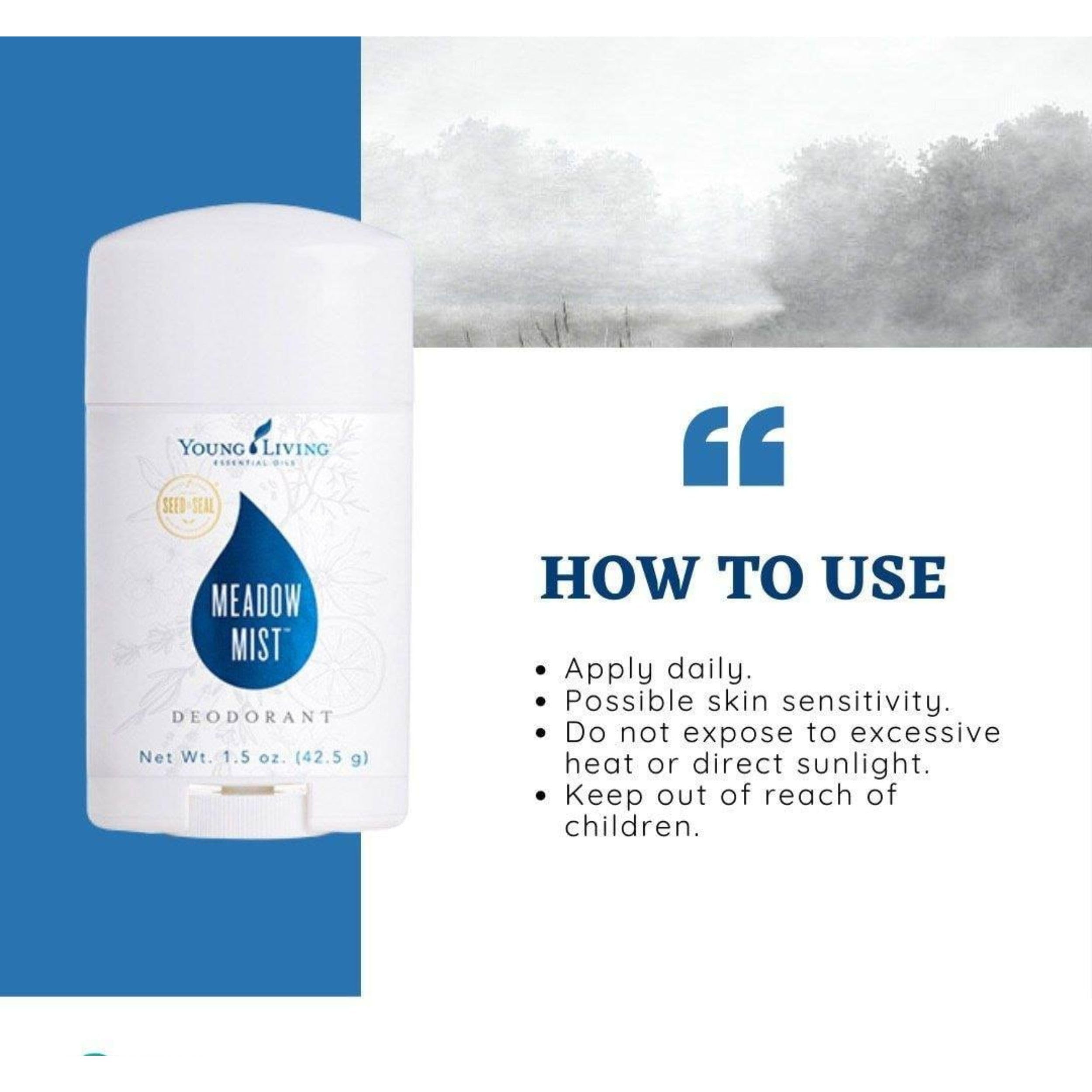 Young Living AromaGuard Meadow Mist deodorant packaging back with ingredient highlights
