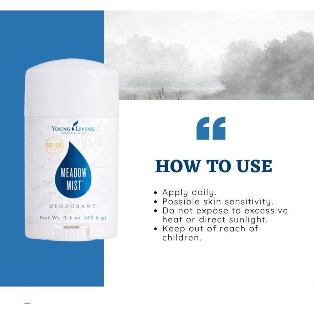 Young Living AromaGuard Meadow Mist deodorant packaging back with ingredient highlights