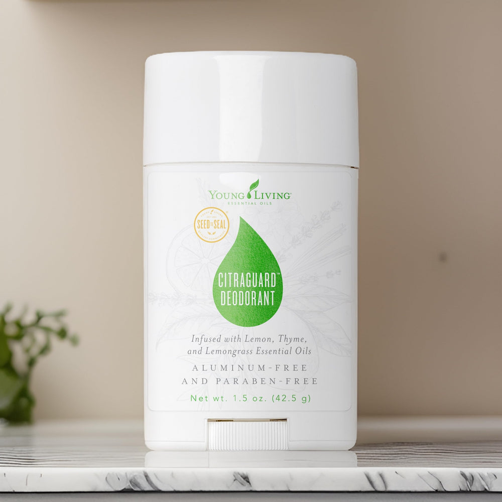 Young Living CitraGuard deodorant on skin illustrating comfortable daily wear.