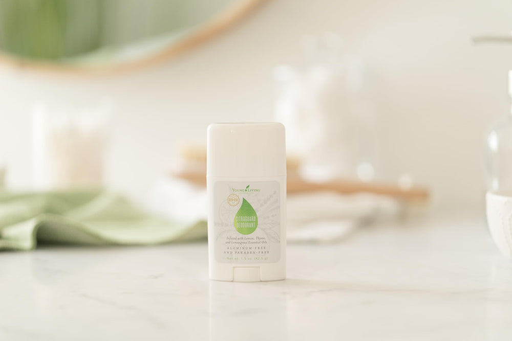 Young Living CitraGuard deodorant with fresh citrus scent for a light, revitalizing note.