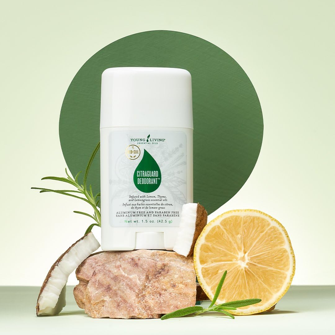 Young Living CitraGuard deodorant packaging on shelf highlights vegan-friendly formula.