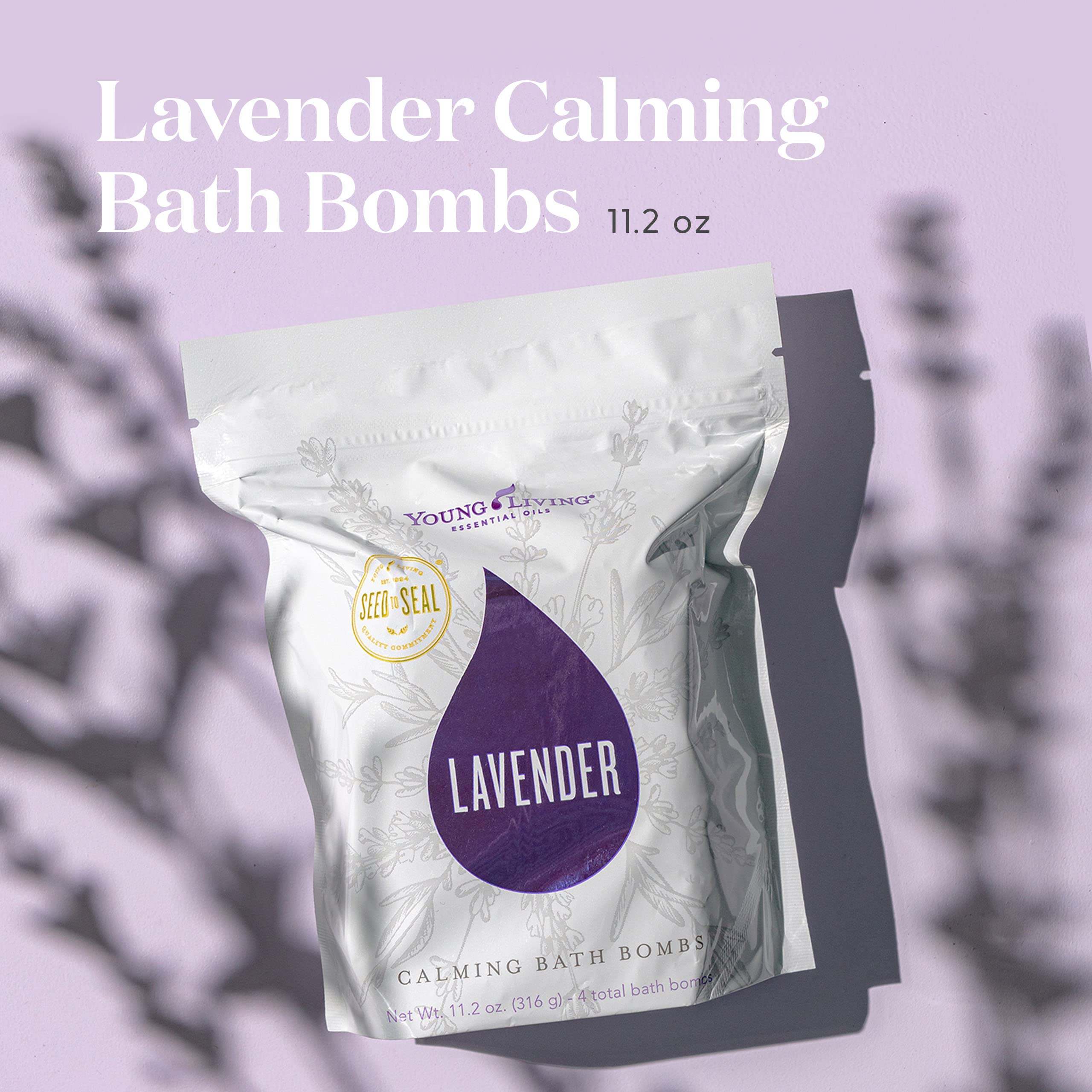Closeup of Young Living Lavender Calming Bath Bomb highlights nourishing oils for soft skin.