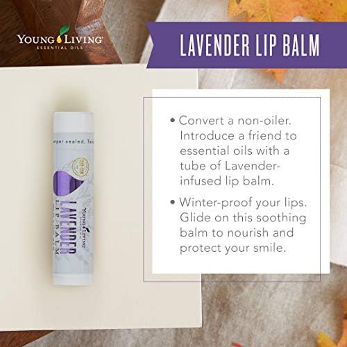 Young Living Lavender Lip Balm ingredients label highlights natural essential oils.