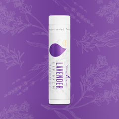 Young Living Lavender Lip Balm packaging showcases natural ingredients in a travel-friendly tube.