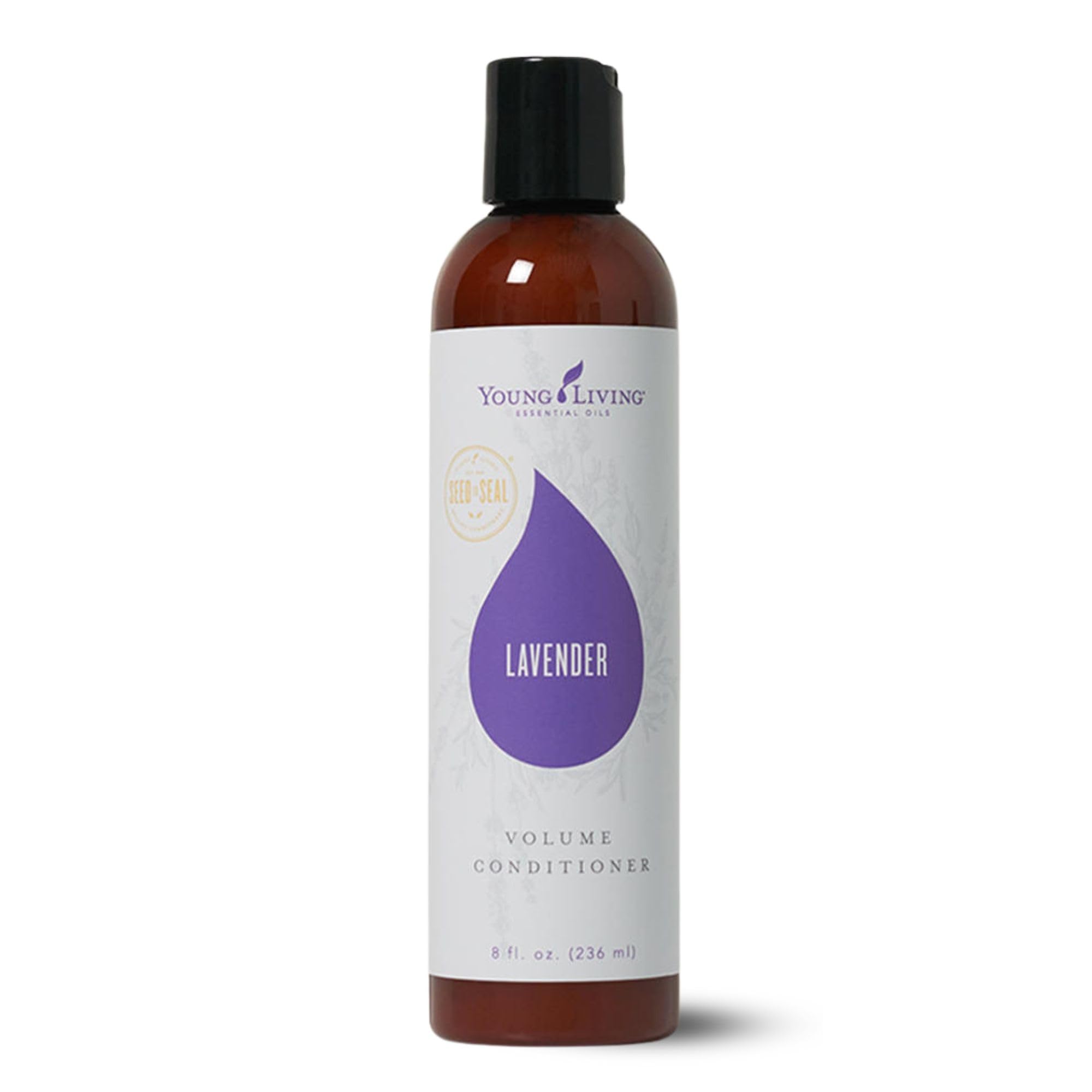 Young Living Lavender Volume Conditioner bottle highlighting lightweight hydration for smooth, manageable hair.