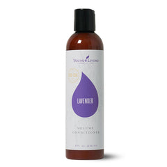 Young Living Lavender Volume Conditioner bottle highlighting lightweight hydration for smooth, manageable hair.