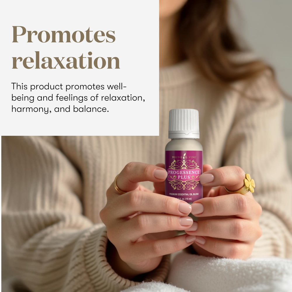 Progressence Serum ingredients with frankincense, bergamot, and clove for calming ambiance.