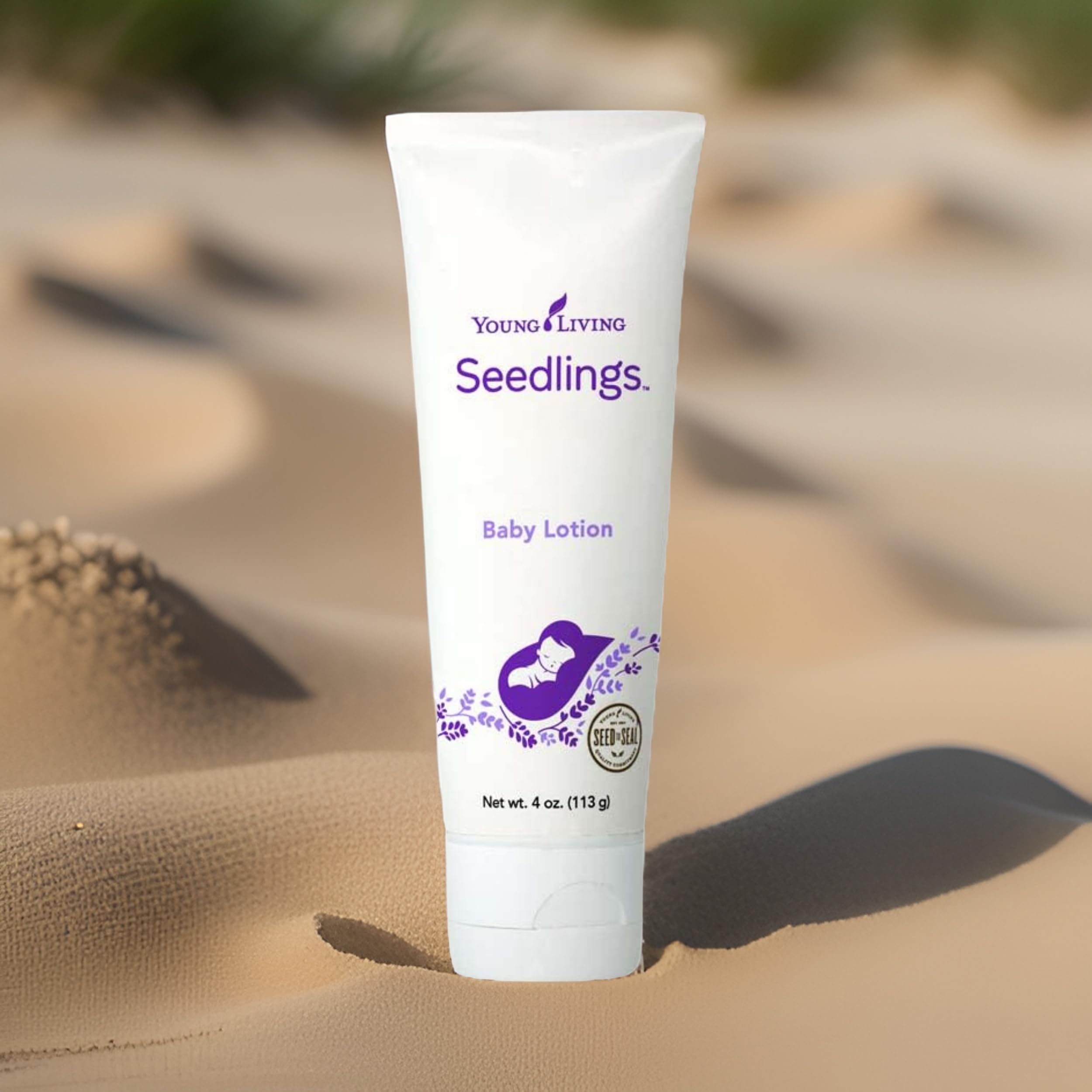 Product packaging of Young Living Seedlings Baby Lotion for safe infant skincare
