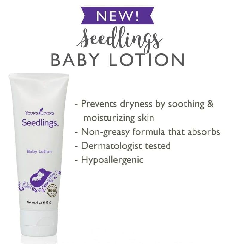 Close-up of Young Living Seedlings Baby Lotion on hands suggesting lightweight hydration