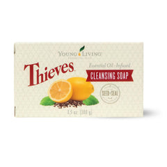 Young Living Thieves Cleansing Soap creates a rich lather with gentle exfoliation for daily cleansing.