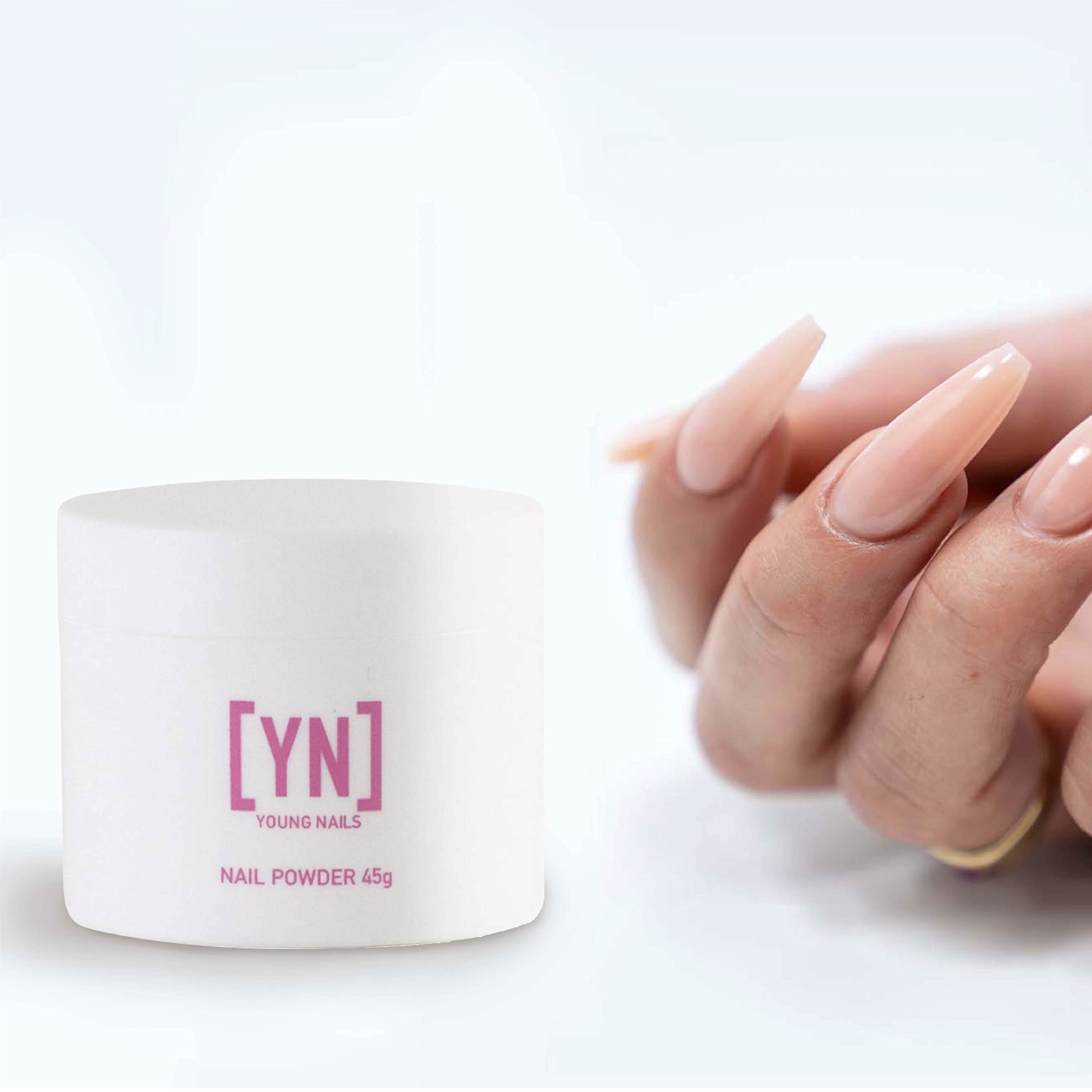 45g jar of Young Nails Acrylic Core Powder with ample supply for multiple applications.
