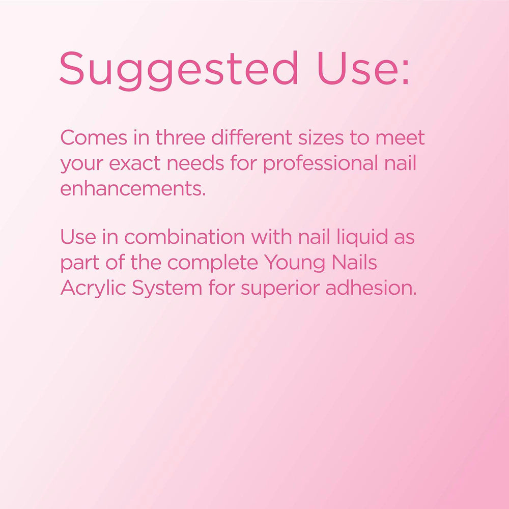 Young Nails Acrylic Core Powder clear for clean, strong overlays.