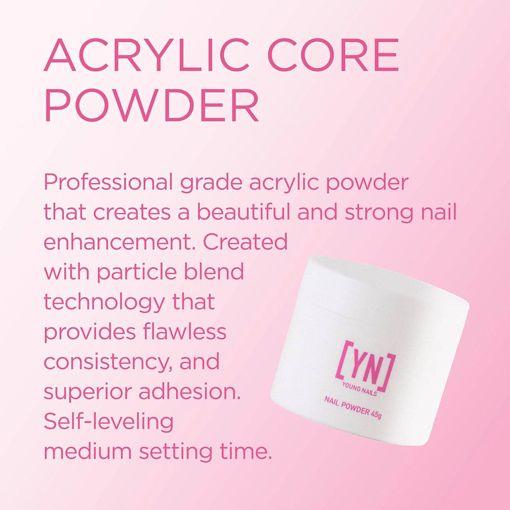 Young Nails Acrylic Core Powder pink swatches show versatile color options.