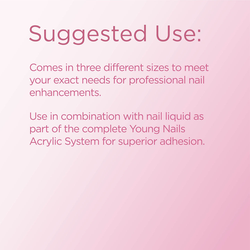 Self-leveling formula of Young Nails Acrylic Core Powder for a smooth finish.