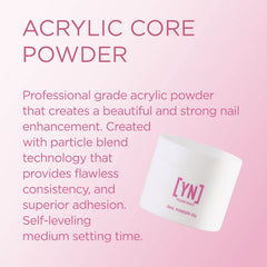 Swatches of Young Nails Acrylic Core Powder show natural to white tones.