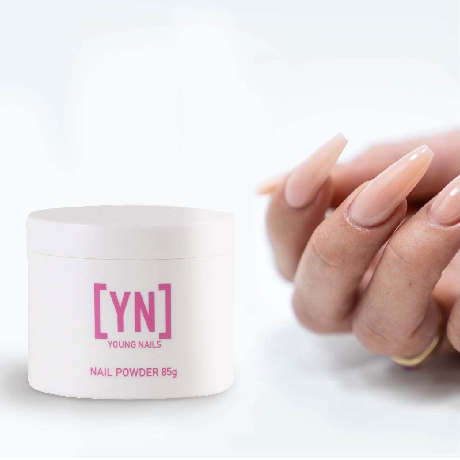Young Nails crystal-clear powder enhances natural nail look.