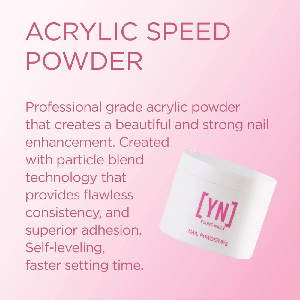 Closeup of Young Nails Acrylic Speed Powder pink 85g showing fine particles for self-leveling results