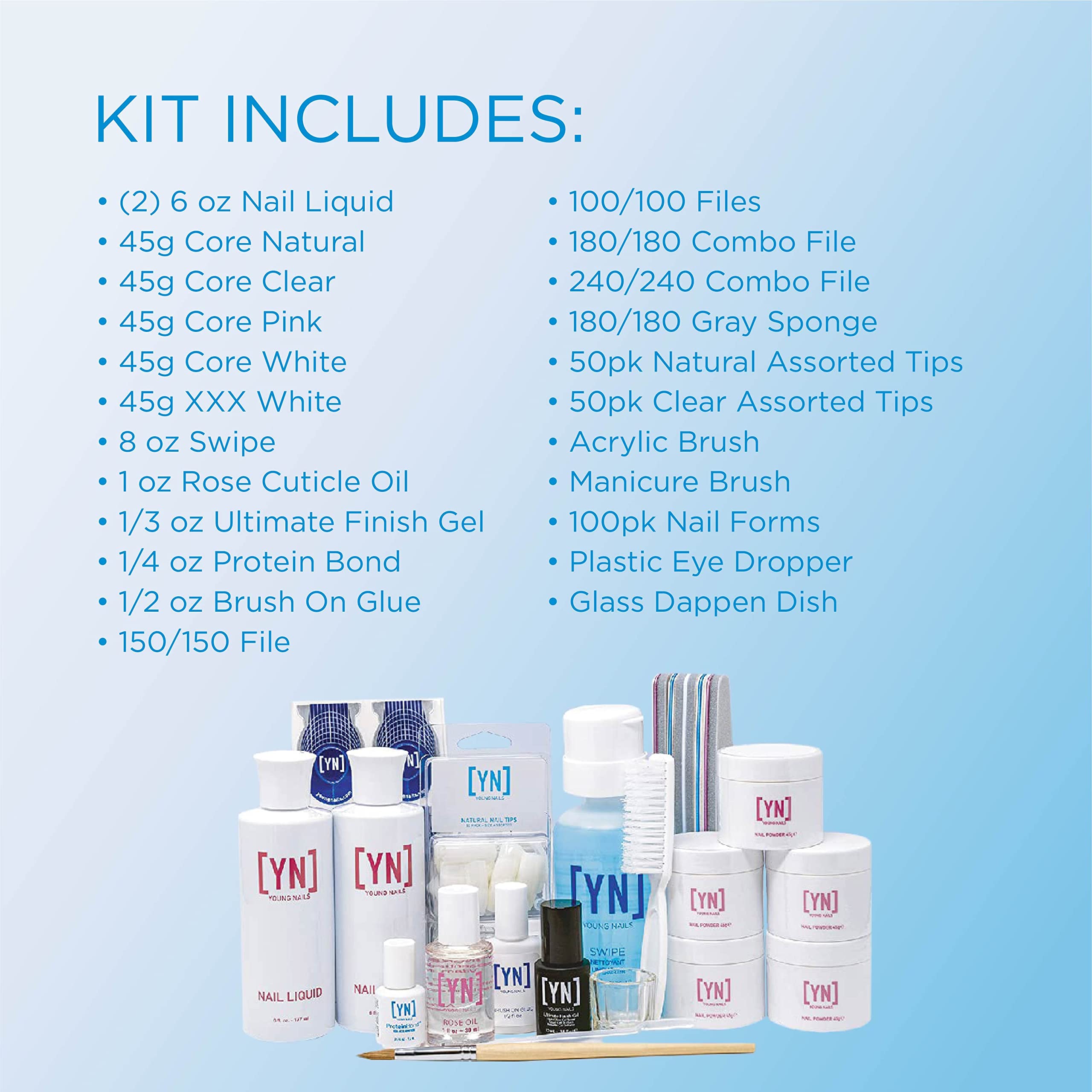 Young Nails color mixes and glitter options for personalized nail design.