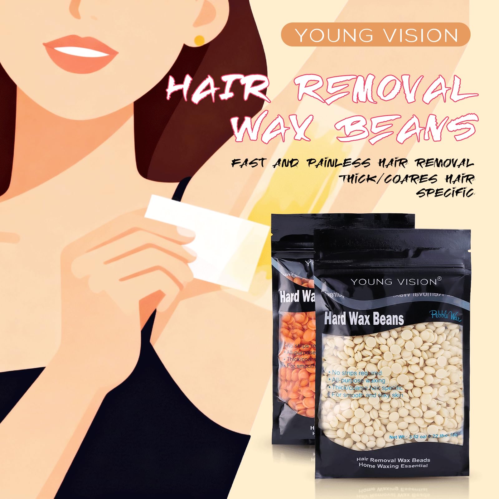Young Vision wax beads melting smoothly for precise, even application.