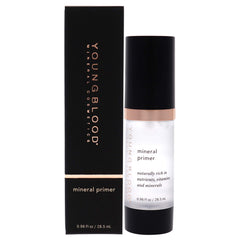 Youngblood Mineral Primer in a clear bottle creates a smooth base for lasting makeup.
