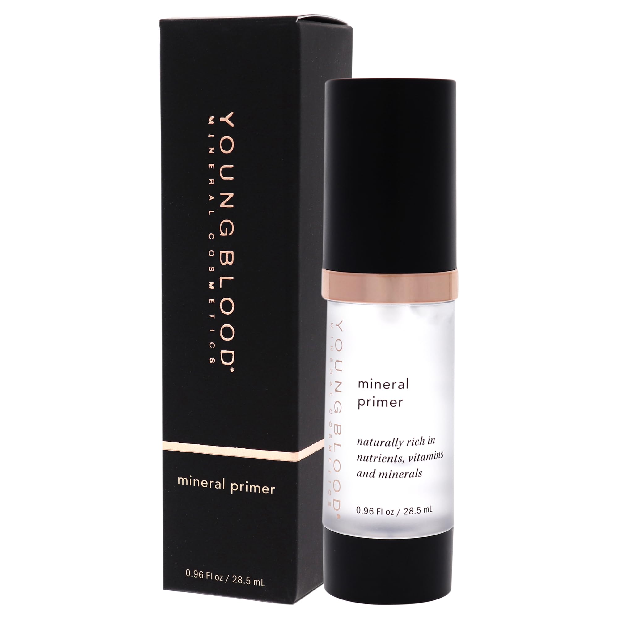 Youngblood Mineral Primer being applied to prep skin for makeup base and wear.