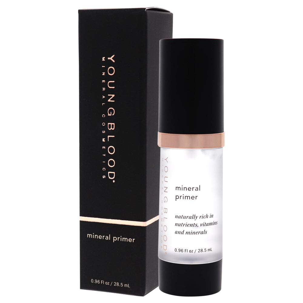 Youngblood Mineral Primer being applied to prep skin for makeup base and wear.
