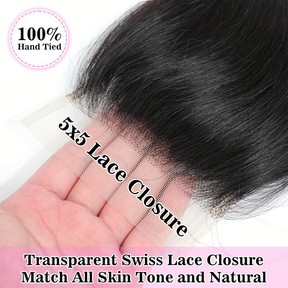 Youngirl true-length natural black closure matches everyday wear and color.