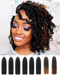 YoungLuchi Passion Twist crochet hair in mixed colors for a lightweight, natural look.